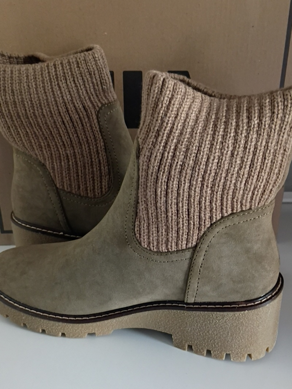 MIA Taupe Knit-Cuff Ankle Booties